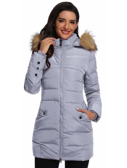 Epsion Women's Hooded Thickened Long Down Jacket Winter Down Parka Puffer Jacket