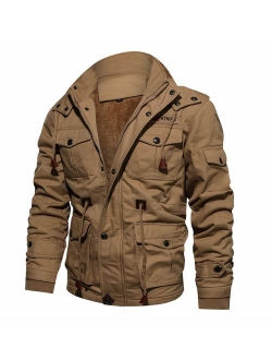 CRYSULLY Men's Winter Casual Thicken Multi-Pocket Outwear Jacket Coat with Removable Hood 35/33