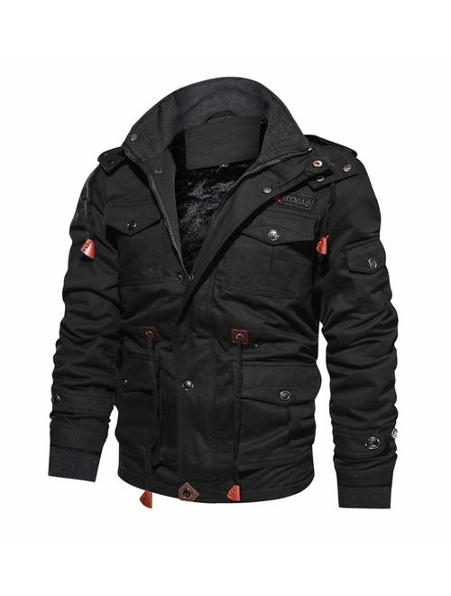 CRYSULLY Men's Winter Casual Thicken Multi-Pocket Outwear Jacket Coat with Removable Hood 35/33