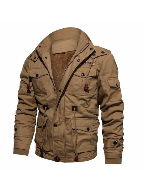 CRYSULLY Men's Winter Casual Thicken Multi-Pocket Outwear Jacket Coat with Removable Hood 35/33