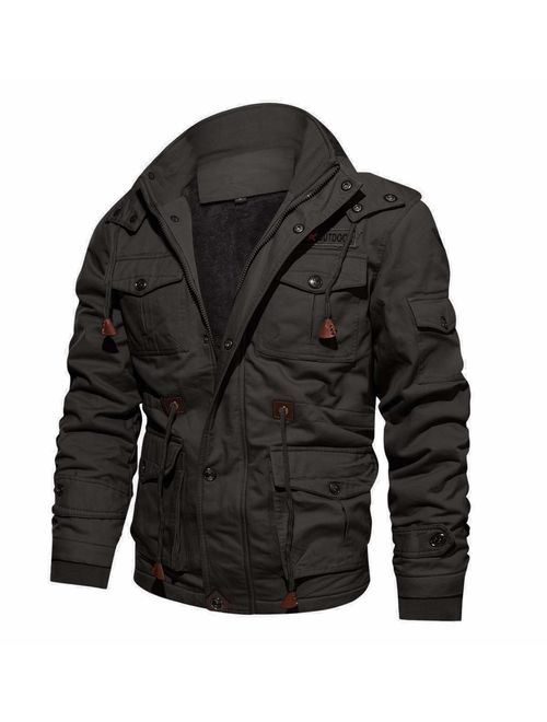 CRYSULLY Men's Winter Casual Thicken Multi-Pocket Outwear Jacket Coat with Removable Hood 35/33