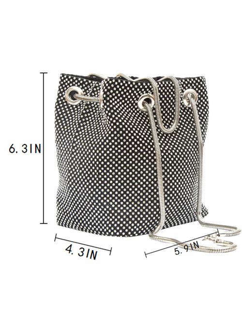 Vgift Full Rhinestone Bucket Bag, Bling Evening Bag Bridal Wedding Purse for Women