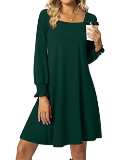 POPYOUNG Women's Long Sleeve T Shirt Dresses Casual Swing Dress