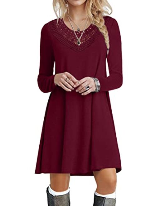 POPYOUNG Women's Long Sleeve T Shirt Dresses Casual Swing Dress