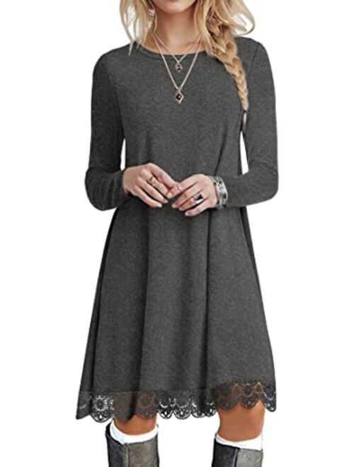 POPYOUNG Women's Long Sleeve T Shirt Dresses Casual Swing Dress