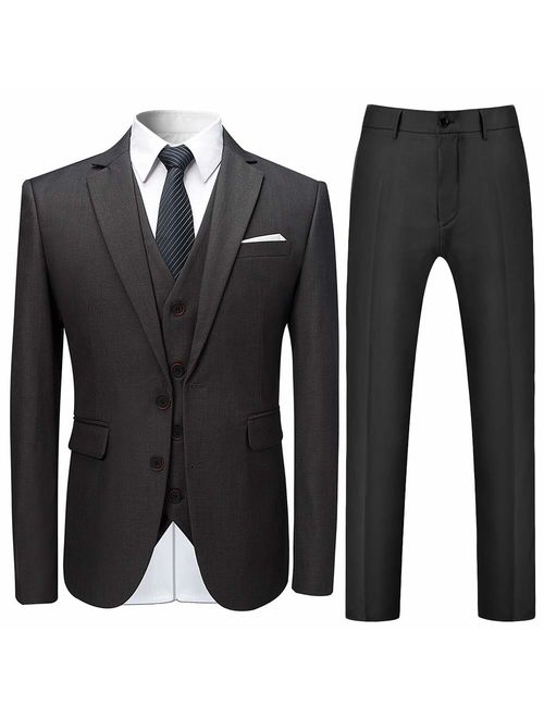 Mens Stylish 3 Piece Dress Suit Classic Fit Wedding Formal Jacket & Vest & Pants