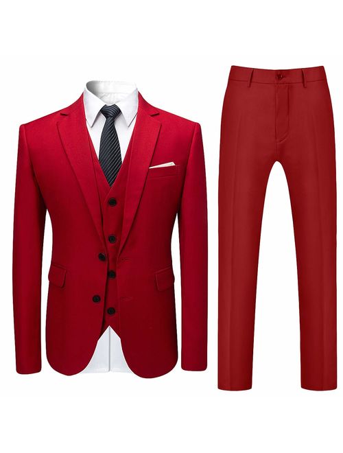 Mens Stylish 3 Piece Dress Suit Classic Fit Wedding Formal Jacket & Vest & Pants