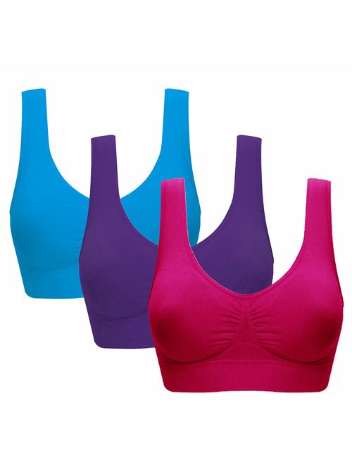 Vermilion Bird Women's 3 Pack Seamless Comfortable Sports Bra with Removable Pads