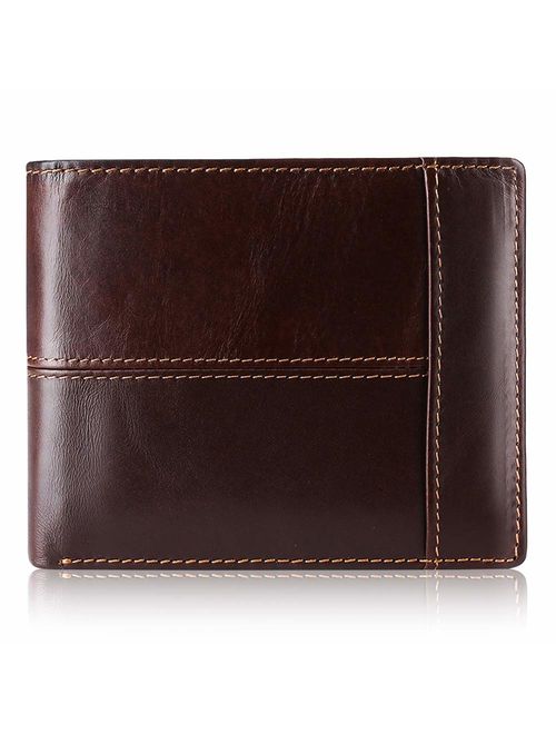 Mens Wallet RFID Genuine Leather Bifold Wallets For Men, ID Window 16 Card Holders Gift Box