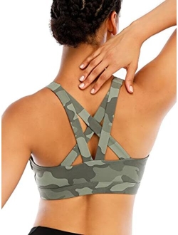 Sports Bra for Women, Criss-Cross Back Padded Strappy Sports Bras Medium Support Yoga Bra with Removable Cups