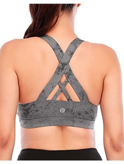 Sports Bra for Women, Criss-Cross Back Padded Strappy Sports Bras Medium Support Yoga Bra with Removable Cups