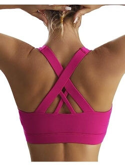 Sports Bra for Women, Criss-Cross Back Padded Strappy Sports Bras Medium Support Yoga Bra with Removable Cups