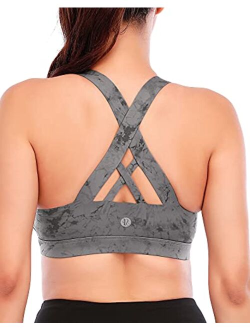 RUNNING GIRL Sports Bra for Women, Criss-Cross Back Padded Strappy Sports Bras Medium Support Yoga Bra with Removable Cups