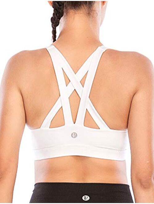 RUNNING GIRL Sports Bra for Women, Criss-Cross Back Padded Strappy Sports Bras Medium Support Yoga Bra with Removable Cups