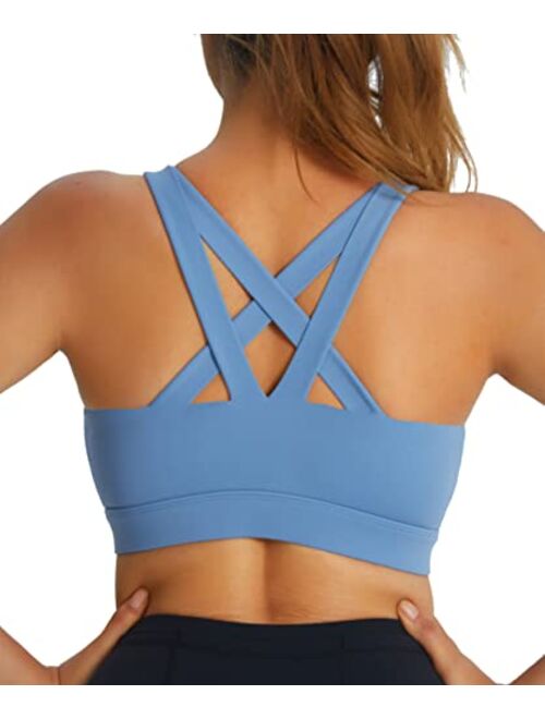 RUNNING GIRL Sports Bra for Women, Criss-Cross Back Padded Strappy Sports Bras Medium Support Yoga Bra with Removable Cups