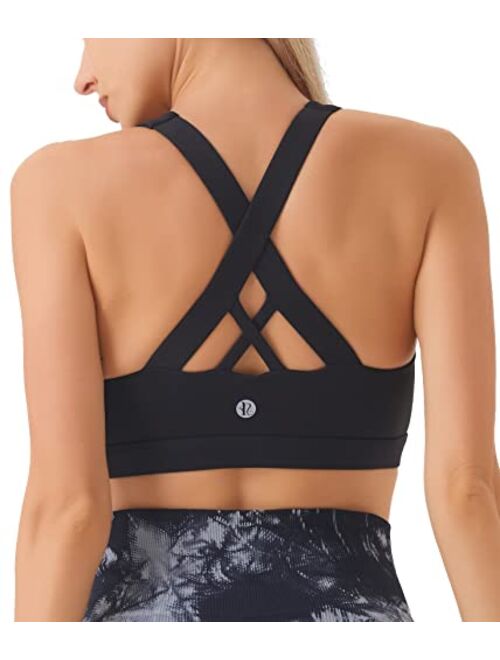 RUNNING GIRL Sports Bra for Women, Criss-Cross Back Padded Strappy Sports Bras Medium Support Yoga Bra with Removable Cups