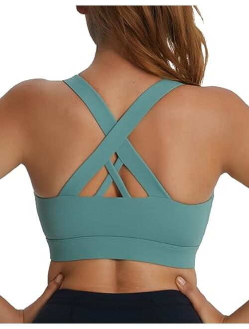 RUNNING GIRL Sports Bra for Women, Criss-Cross Back Padded Strappy Sports Bras Medium Support Yoga Bra with Removable Cups