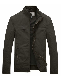 WenVen Men's Stand Collar Cotton Military Jacket