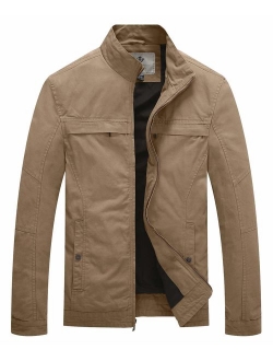 WenVen Men's Stand Collar Cotton Military Jacket