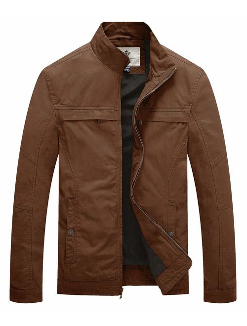 WenVen Men's Stand Collar Cotton Military Jacket