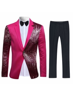 Men's 2-Piece Suit Casual 1 Button Slim Fit Prom Suit Stylish Sequin