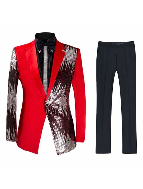 Men's 2-Piece Suit Casual 1 Button Slim Fit Prom Suit Stylish Sequin