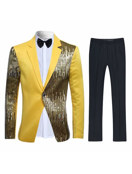 Men's 2-Piece Suit Casual 1 Button Slim Fit Prom Suit Stylish Sequin