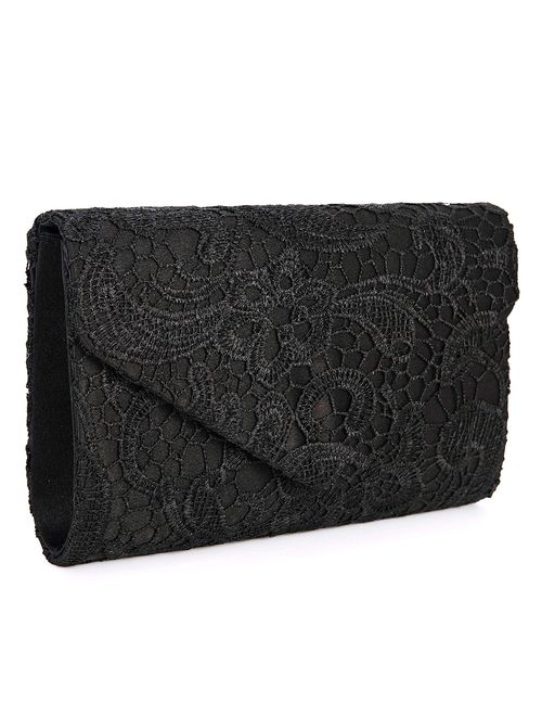 Baglamor Women's Elegant Floral Lace Envelope Clutch Evening Prom Handbag Purse