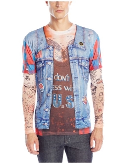 Faux Real Men's 3D Photo-Realistic Long Sleeve Mesh Tattoo Tee Shirt