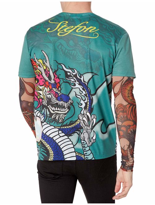 Faux Real Men's 3D Photo-Realistic Long Sleeve Mesh Tattoo Tee Shirt