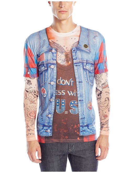 Faux Real Men's 3D Photo-Realistic Long Sleeve Mesh Tattoo Tee Shirt