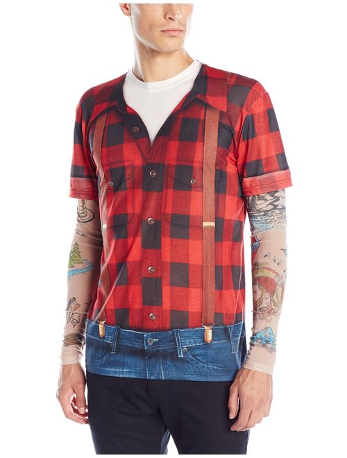 Faux Real Men's 3D Photo-Realistic Long Sleeve Mesh Tattoo Tee Shirt