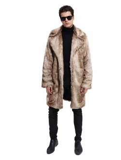 Lafee Bridal Men's Luxury Faux Fur Coat Jacket Winter Warm Long Coats Overwear Outwear