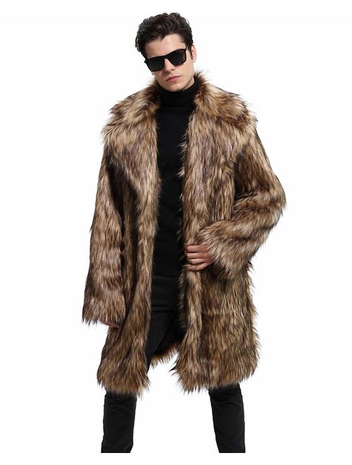 Lafee Bridal Men's Luxury Faux Fur Coat Jacket Winter Warm Long Coats Overwear Outwear