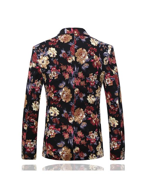 Mens 2 Piece Suit Notched Lapel Floral 1 Button Slim Fit Prom Tweed Suit