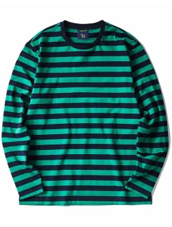 Zengjo Men's Casual Cotton Spandex Striped Crewneck Long-Sleeve T-Shirt Basic Pullover Stripe tee Shirt