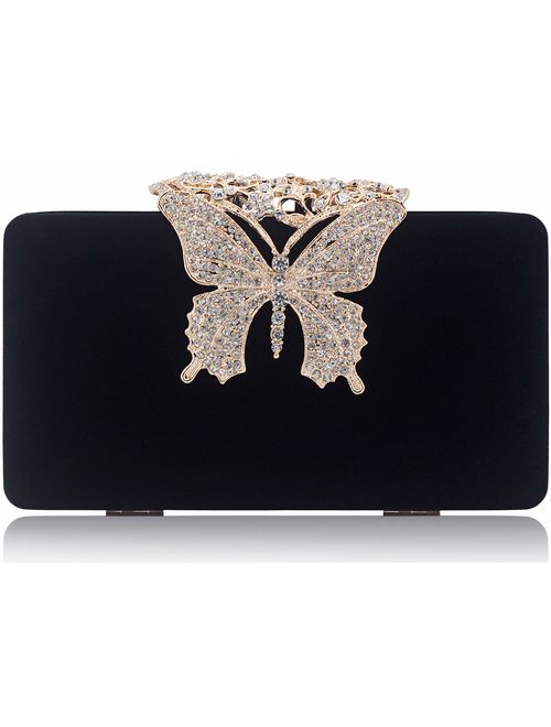 Dexmay Rhinestone Crystal Clutch Purse Butterfly Clasp Women Evening Bag for Formal Party