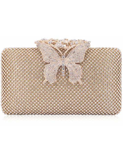 Dexmay Rhinestone Crystal Clutch Purse Butterfly Clasp Women Evening Bag for Formal Party