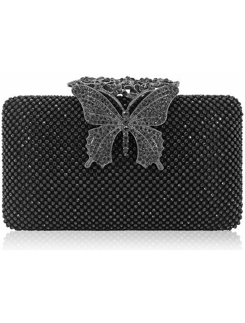 Dexmay Rhinestone Crystal Clutch Purse Butterfly Clasp Women Evening Bag for Formal Party