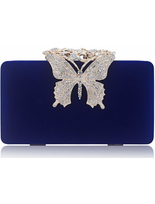 Dexmay Rhinestone Crystal Clutch Purse Butterfly Clasp Women Evening Bag for Formal Party