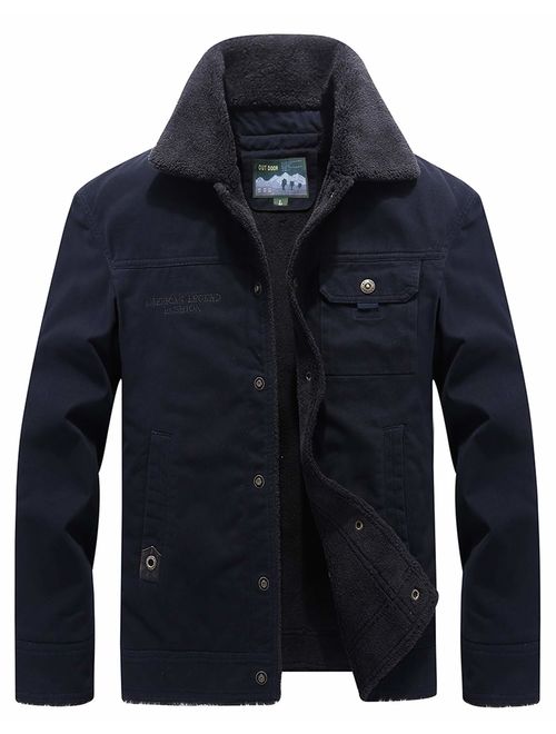 Buy Vcansion Men's Classic Cotton Jacket Coat Fleece Lined Windproof ...