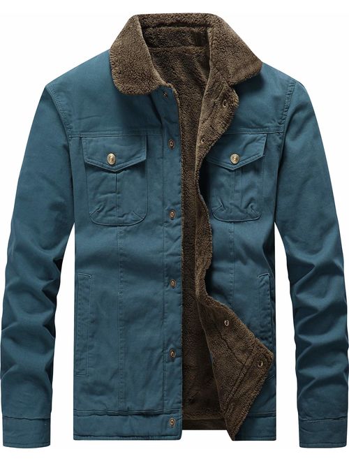 Vcansion Men's Classic Cotton Jacket Coat Fleece Lined Windproof Outerwear