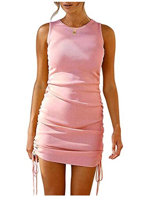 Lrady Women's Deep V Neck Casual Work Bodycon Cocktail Party Pencil Midi Dress