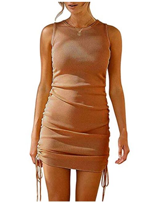 Lrady Women's Deep V Neck Casual Work Bodycon Cocktail Party Pencil Midi Dress