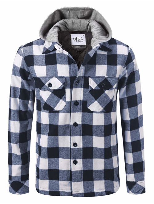 Shaka Wear Men's Hooded Flannel Shirt Jacket Quilted Iined