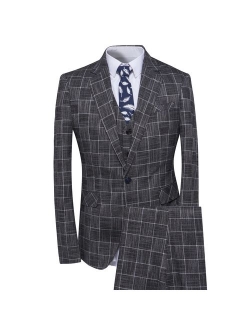 Men's Plaid Tweed 3 Piece Suit Slim Fit One Button Dinner Suit Tuxedo