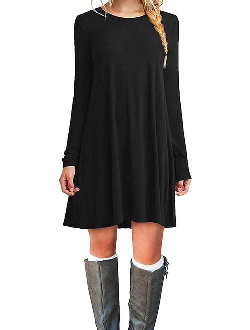 MOLERANI Women's Casual Plain Simple Long Sleeve T-Shirt Loose Dress