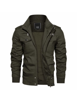 CRYSULLY Men's Spring Fall Casual Windbreaker Jacket Cargo Stand Collar Military Bomber Jackets Coat 2701/31