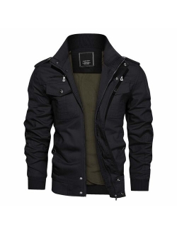 CRYSULLY Men's Spring Fall Casual Windbreaker Jacket Cargo Stand Collar Military Bomber Jackets Coat 2701/31