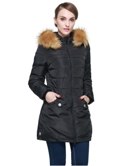 Women's Down Jacket with Faux Fur Trim Hood